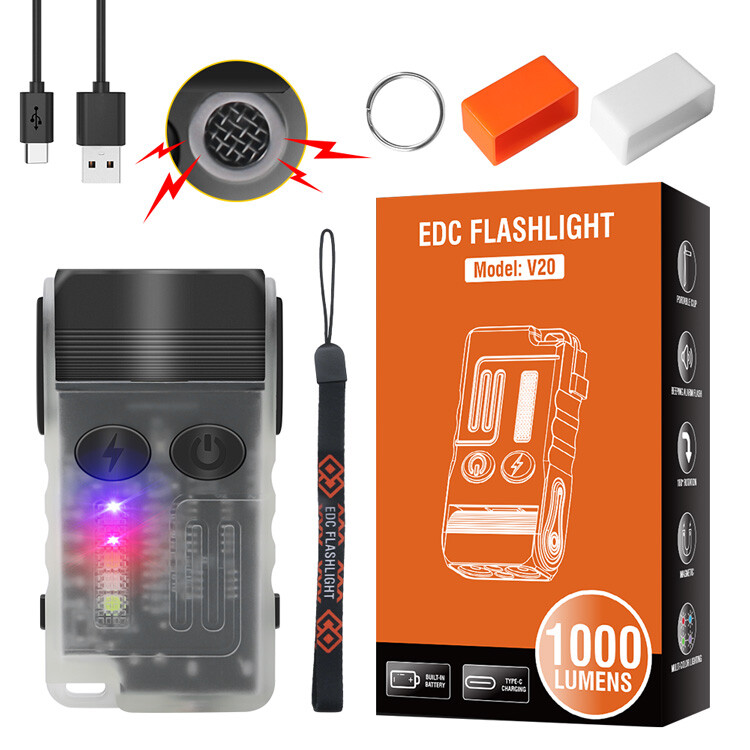 BORUIT V20 1300 LM Compac Rechargeable EDC Flashlight Pocket Keychain Light