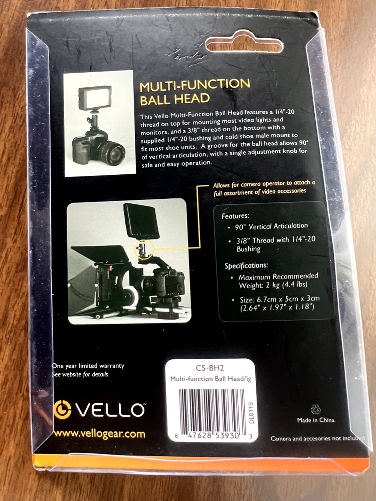 NEW! Vello Multi-Function Adjustable Ball Head CS-BH2 for Camera Cold Shoe Mount