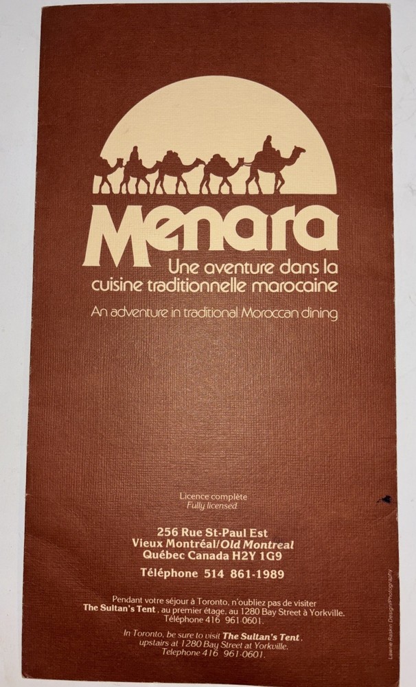 Moroccan Menu From Restaurant In Canada