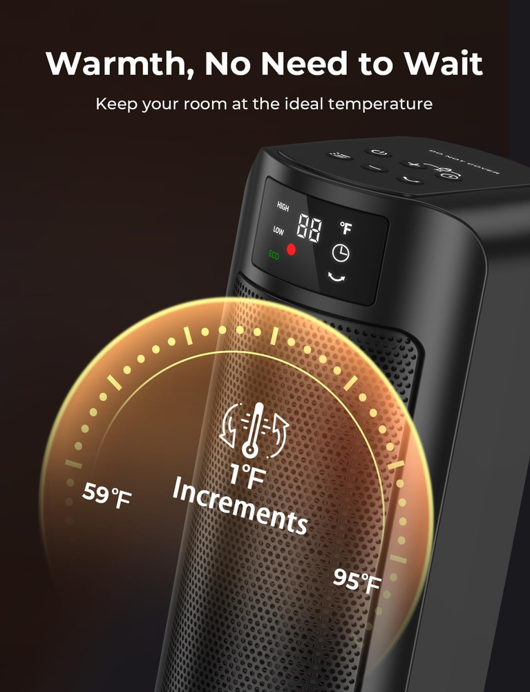 Space Heater, 1500W Space Heaters Efficient Heating with LED Display, 1-24H Time