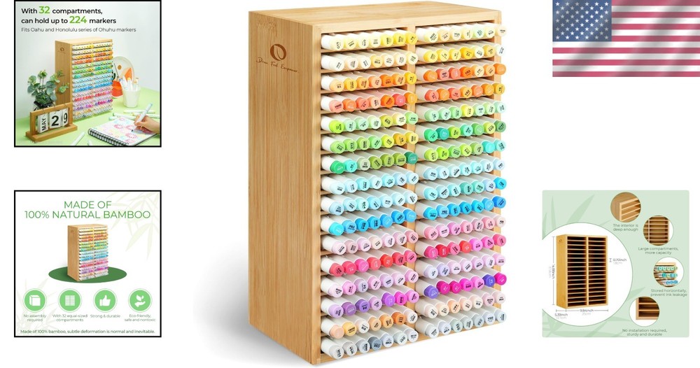 Classroom & Office Bamboo Marker Storage - 32 Compartments