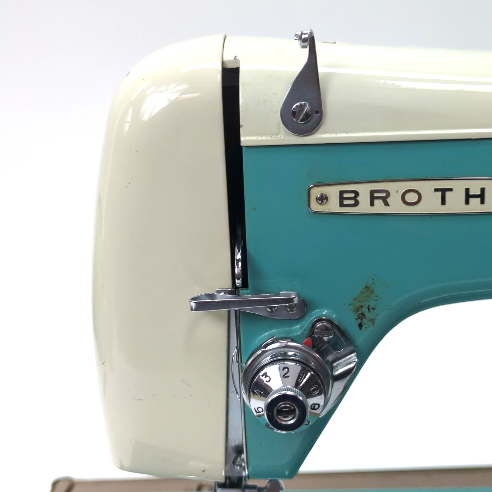 Vintage Brother Model 190 Turquoise Metal Case Robust Durable Straight Stitch