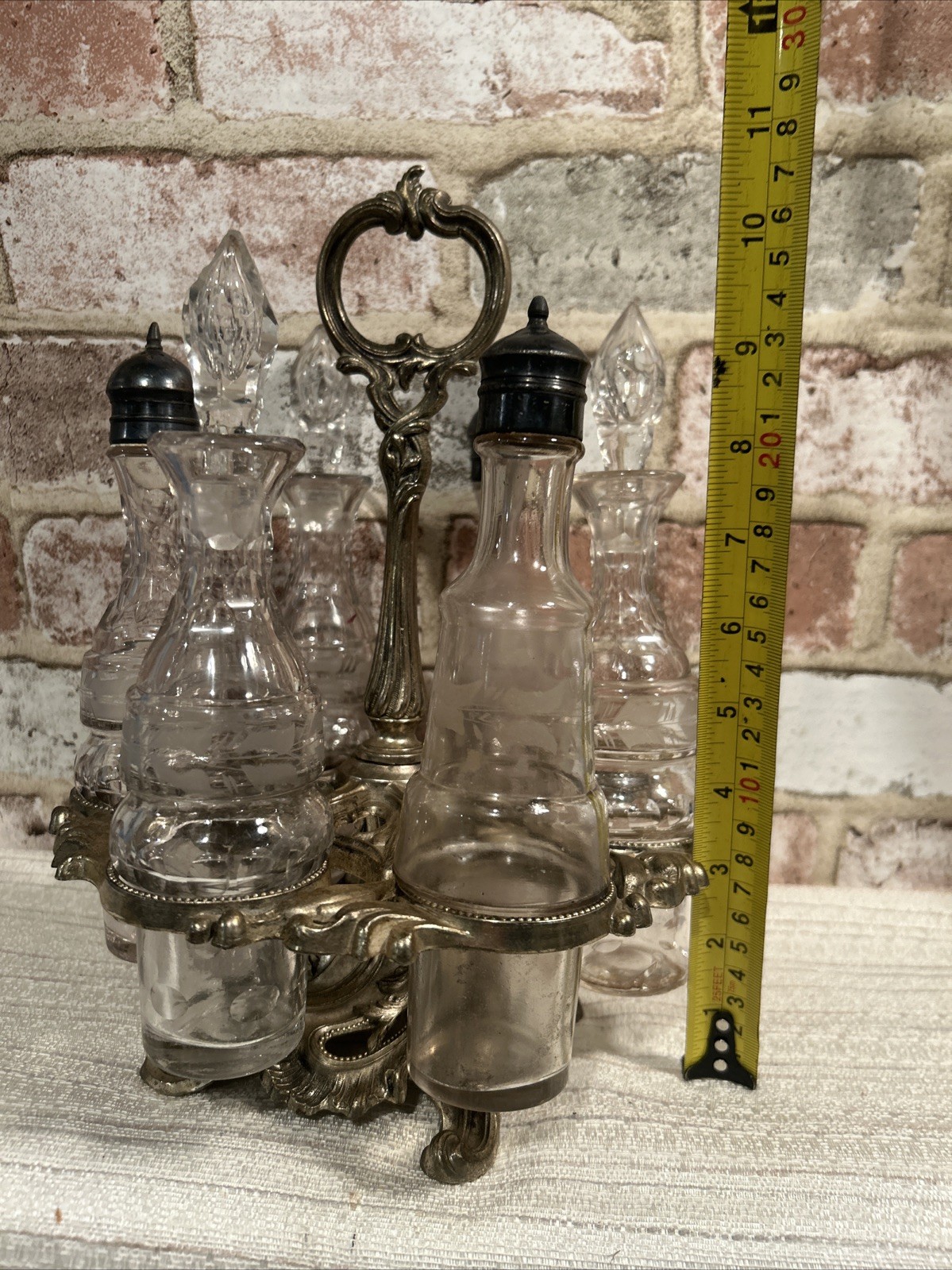 Heavy Antique Silver Plated 7 Pc Cruet Set