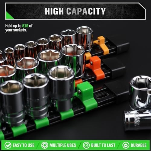 36-Piece Socket Organizer Set - 1/4", 3/8", 1/2" Clip Holder for Tool Box Drawer