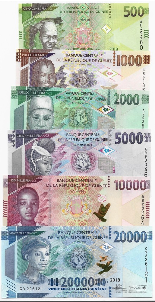 Guinea 500 - 20000 Francs set UNC