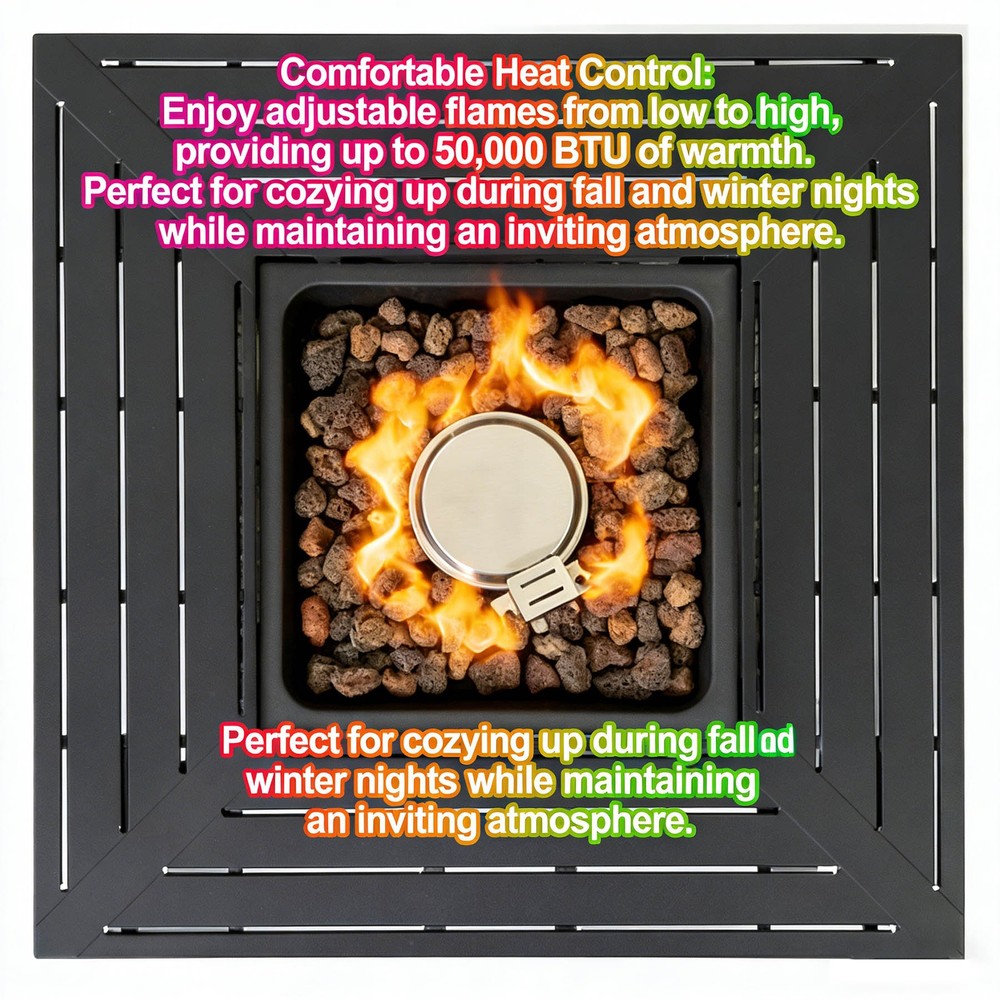Propane Fire Pit Table with Waterproof Cover and Adjustable Flame