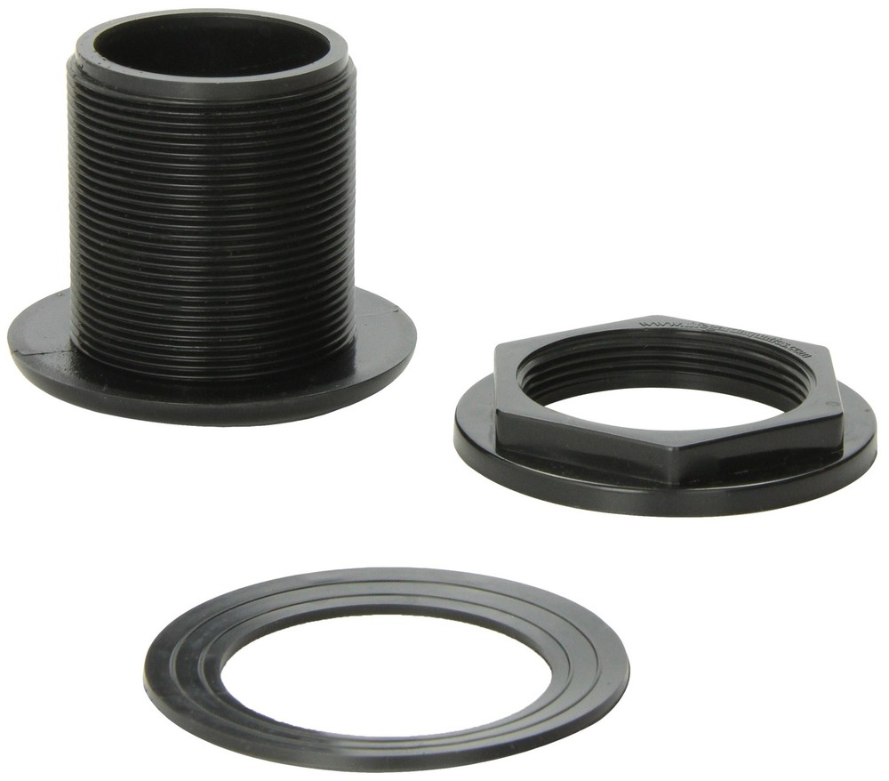 1.5" Threaded Bulkhead Kit for Aquariums - PVC, Gasket, Lock Nut, Black