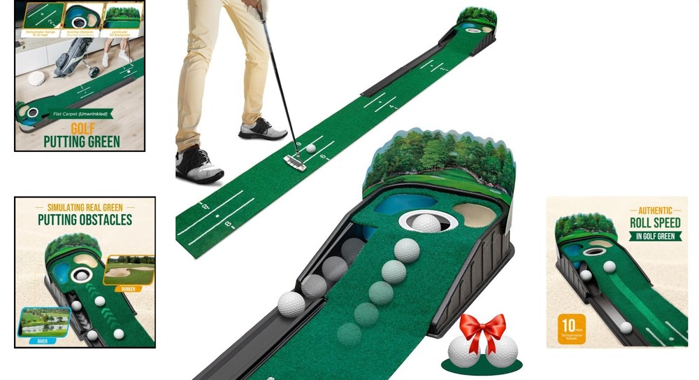 Indoor Golf Putting Green - 8ft Wrinkle-Free Mat with Precision Alignment Tools