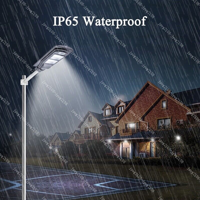LED Solar Street Light Cool White Outdoor Security Energy Saving Remote+Pole