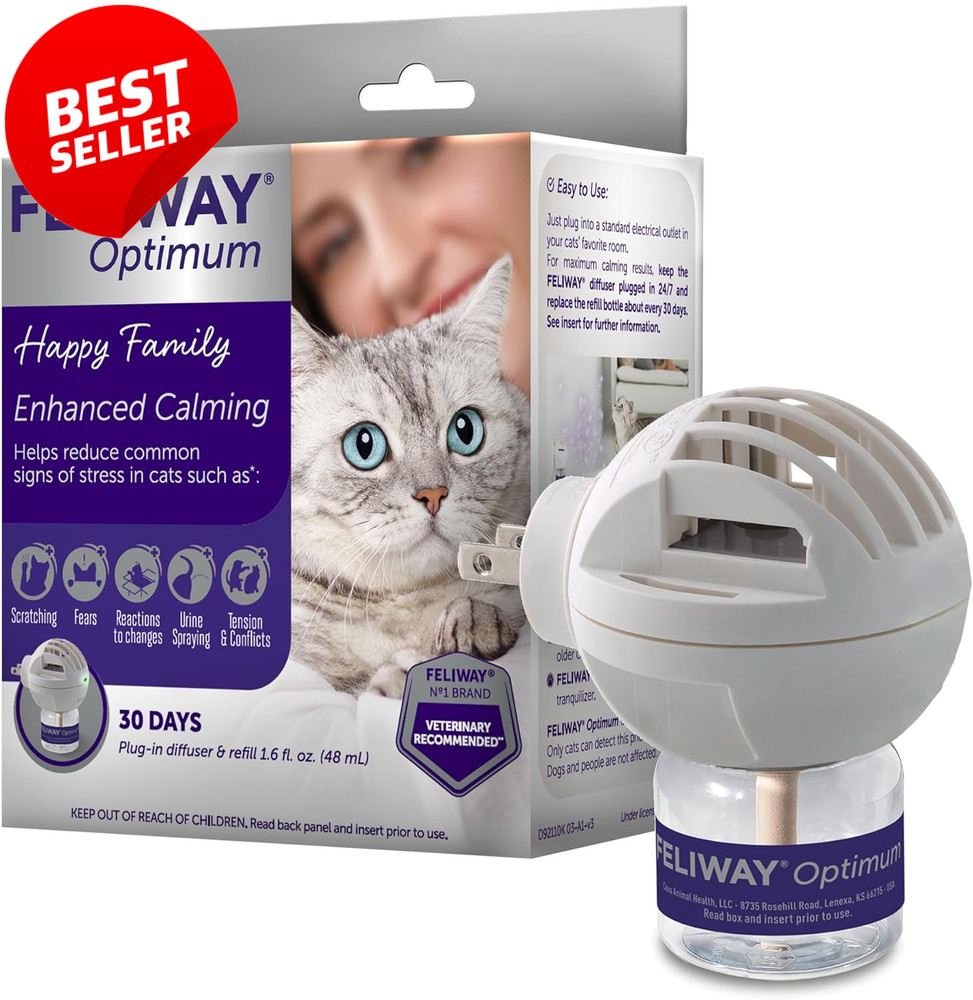 Optimum Cat Calming Plug-In Diffuser Starter Kit 48ml Reduces Stress 30 Day - US