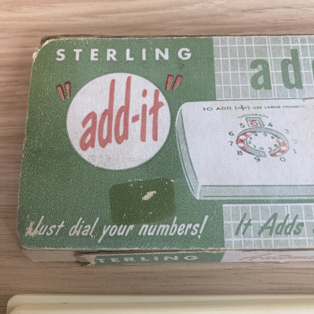 Vtg Automatic Adding Machine 1950s Sterling Add It Adding Machine Box Stylus