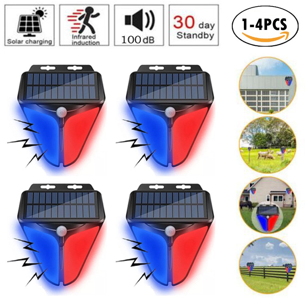 2/4X Solar Alarm Light Strobe Light Wireless Motion Sensor Detector Outdoor LED