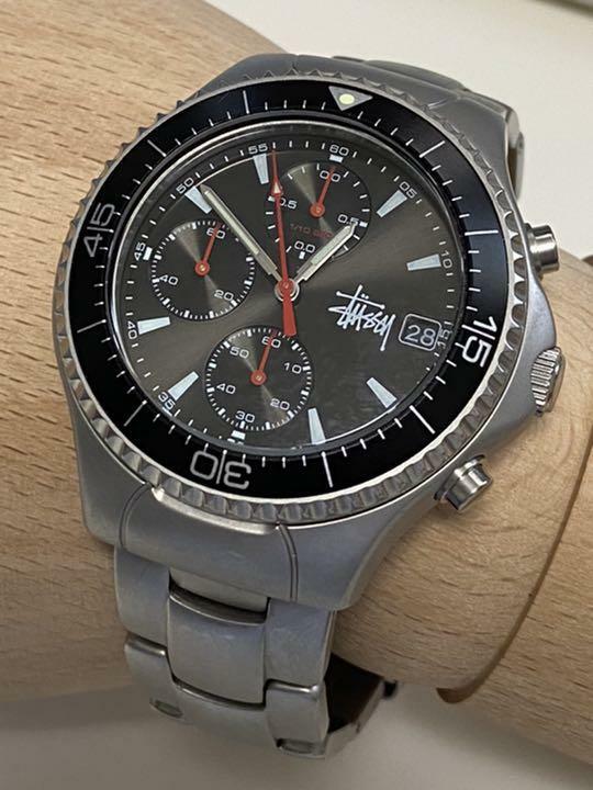 Used STUSSY Tour Master Silver Wrist Watch Metal Band with Tracking