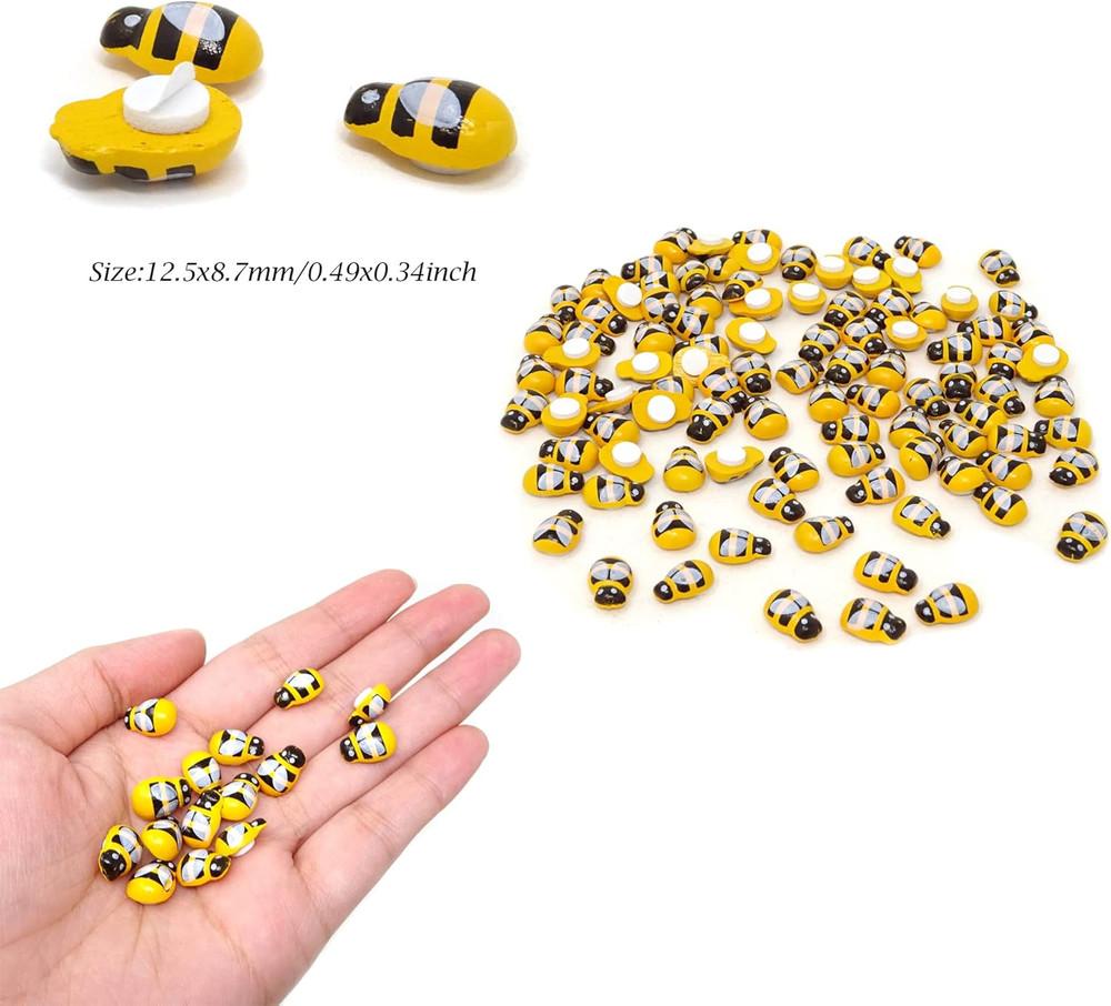 100PCS Flatback Self Adhesive Tiny Wooden Bee Embellishments for Bee Theme Brida