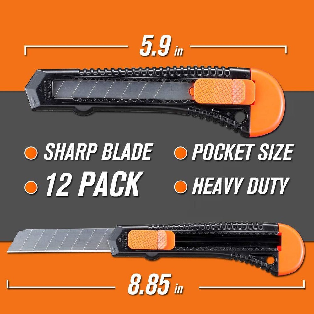 12 Pack Utility Knife - Retractable Box Cutter for Cartons & Boxes