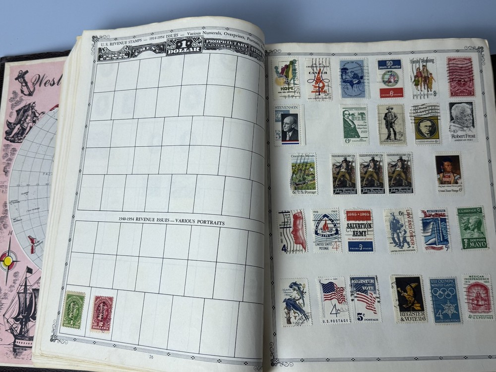 1960s Vtg "The Coronet Deluxe World Stamp Album" Book World Stamps Included