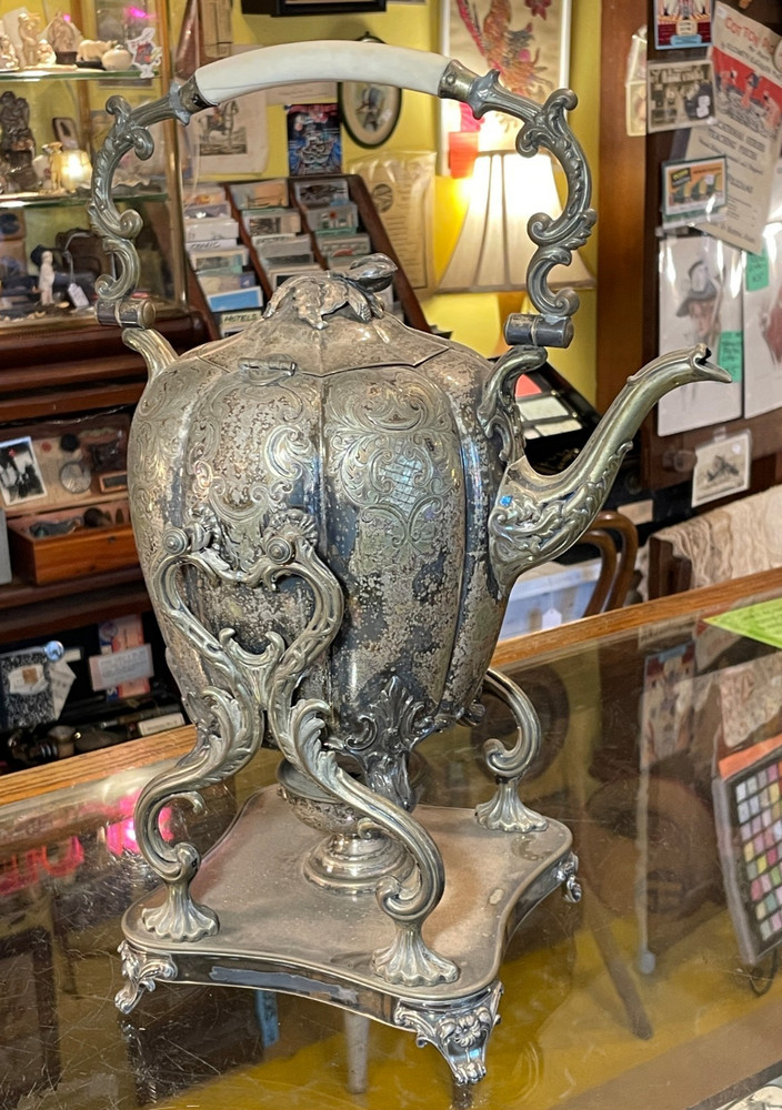 William Fitcher-Samuel Mearback Silver Plated Tilting Teapot Stand & Burner