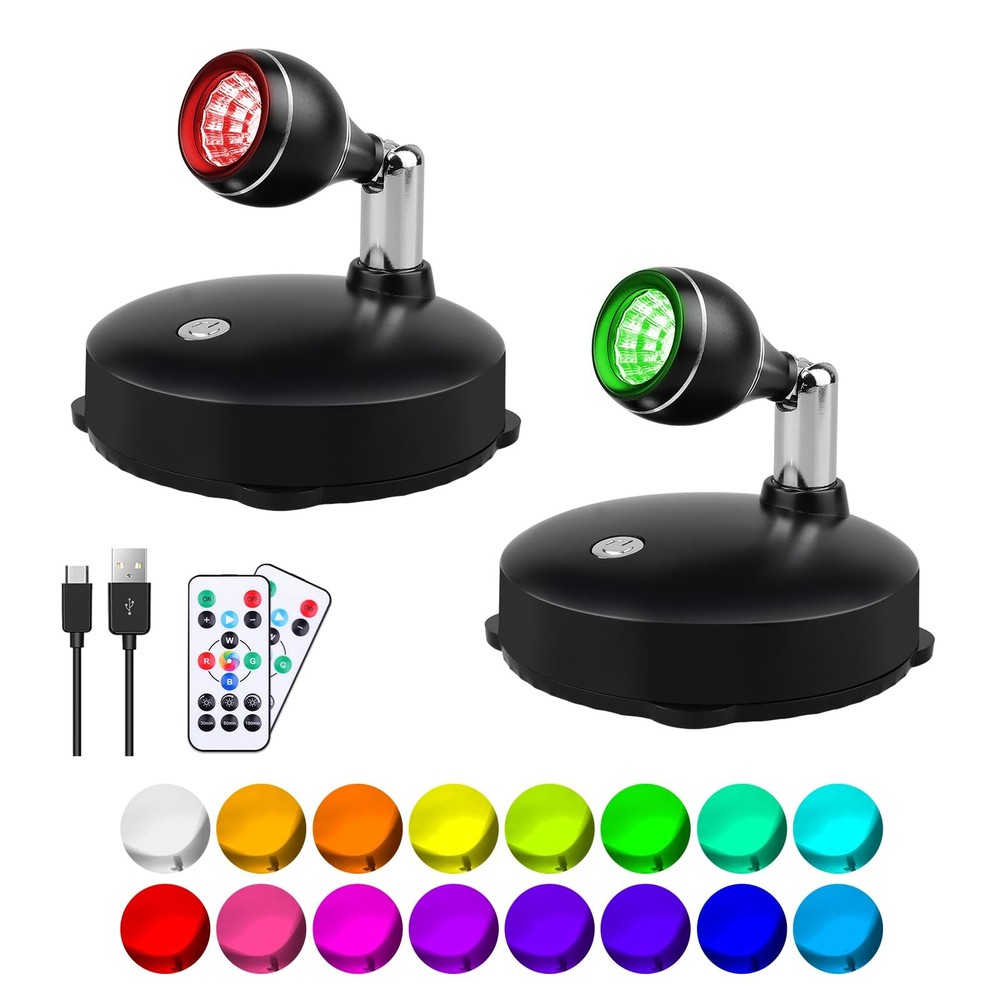 Rechargeable Sopt Lights Wireless, 16 Color Changing Battery SpotLight, 2 Pack