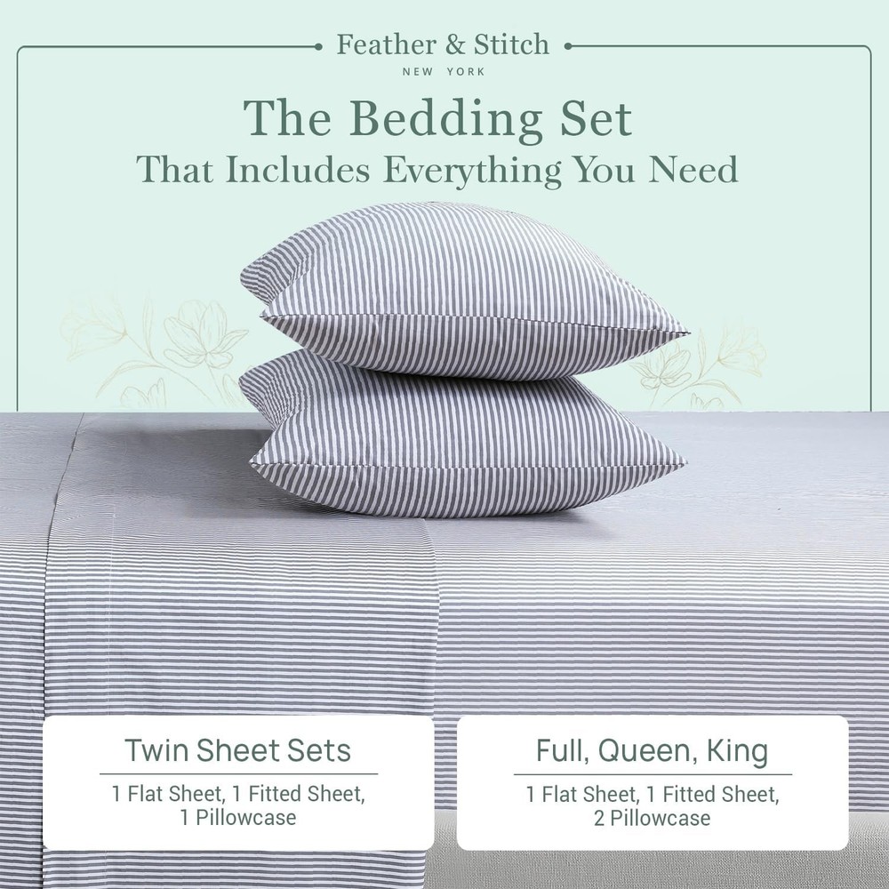 Feather & Stitch Softest 100% Cotton Sheets, 300 Thread Count Percale Weave