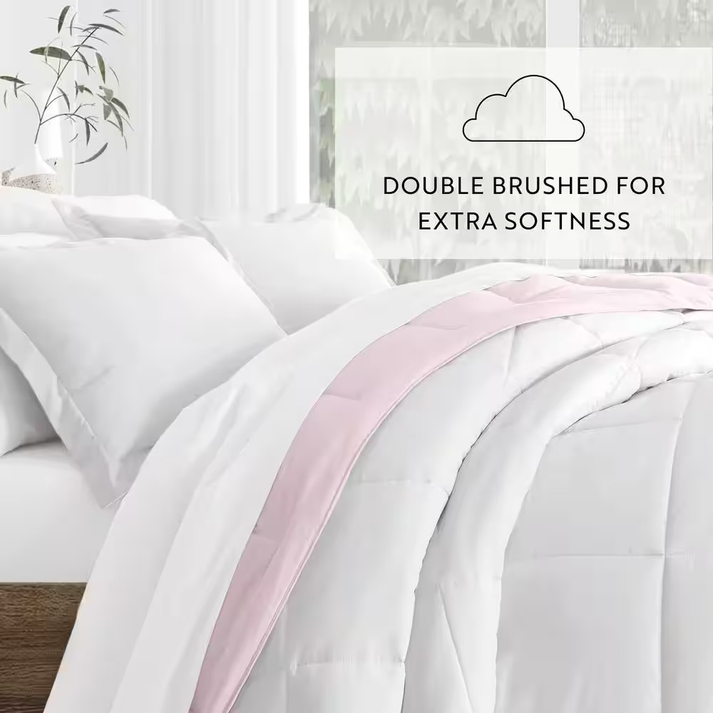 Blush and White Microfiber down Alternative Full / Queen Reversible Comforter Se