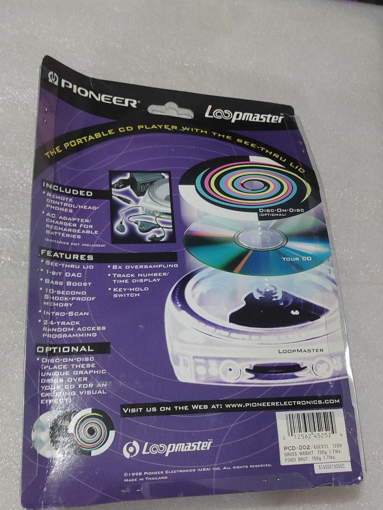 New Old Stock, Untested, Pioneer Loopmaster PCD-002 Clear Portable CD Player
