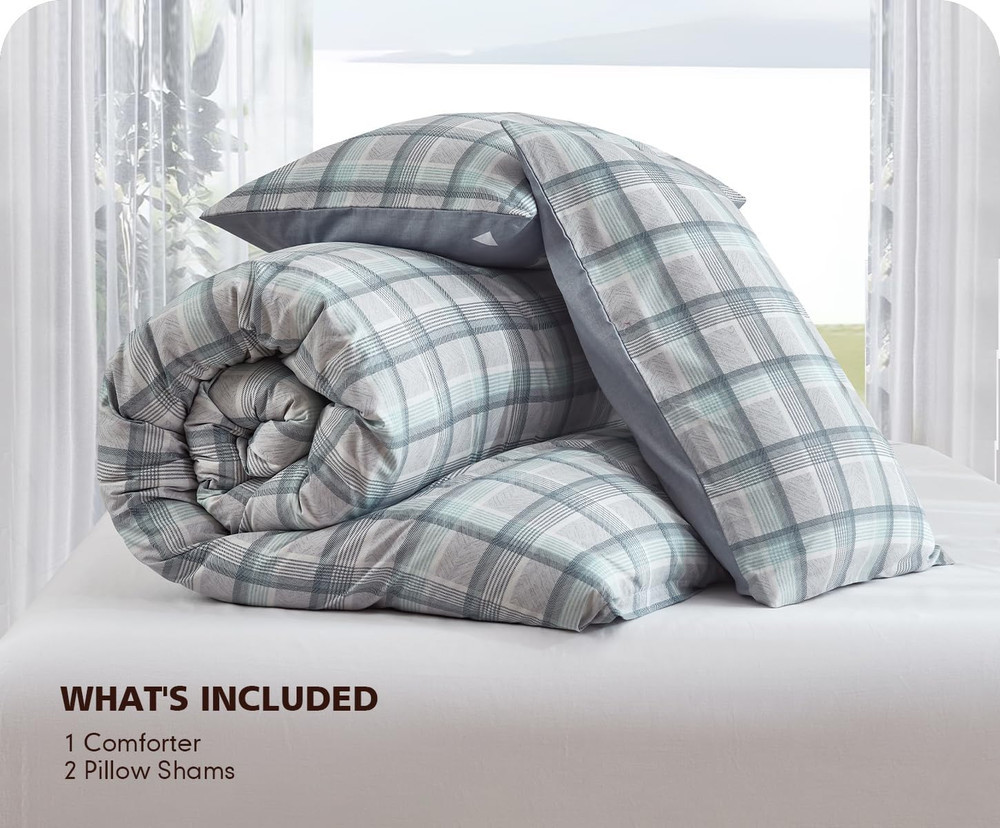 Comforter Queen Size, 600 Thread Count Cotton Reversible Grey Buffalo Pattern Gr