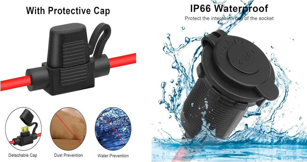 2pcs 1FT 12V/24V Fixed Thread Cigarette Lighter Socket Extension Cable Automo...