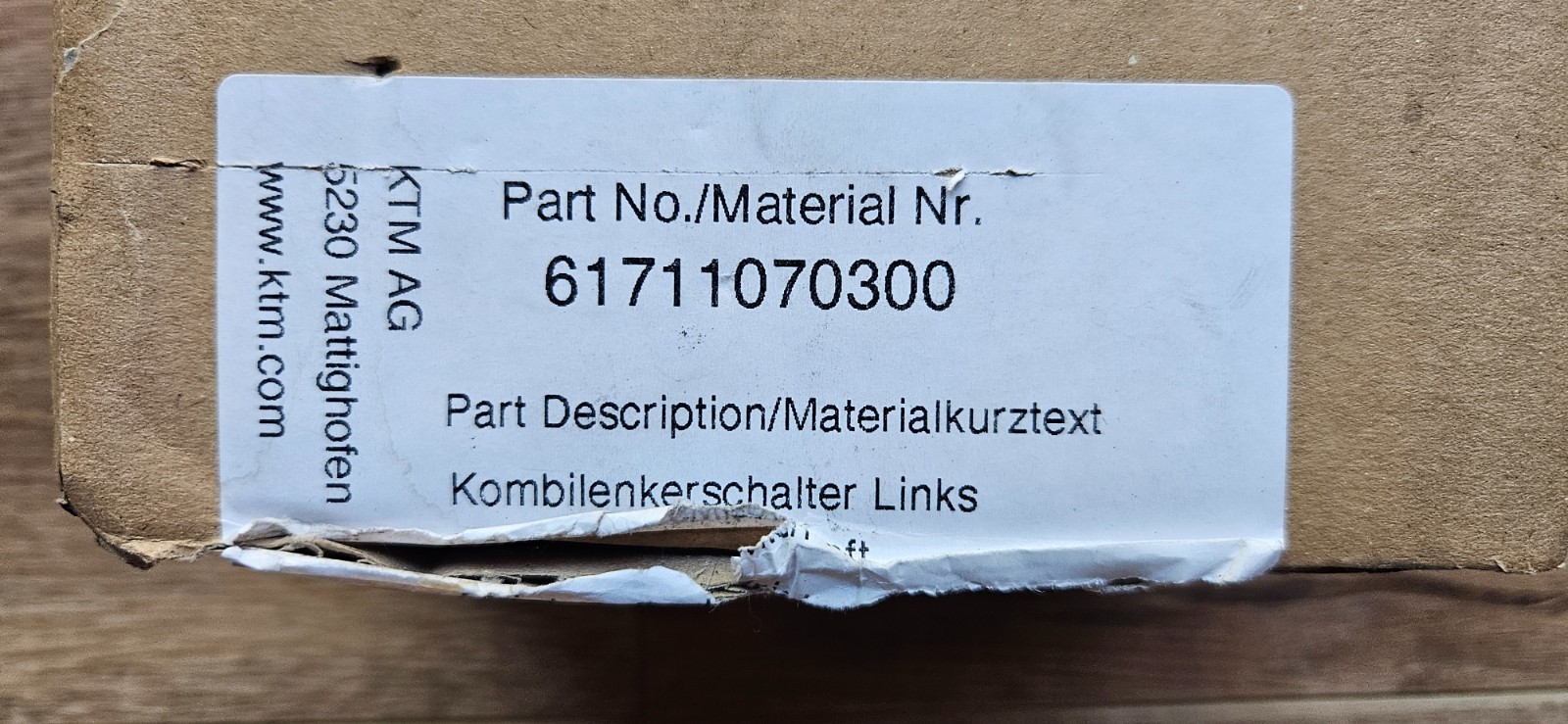 KTM COMBINATION SWITCH LEFT 1290 1390 SUPER DUKE R ADVENTURE 61711070300