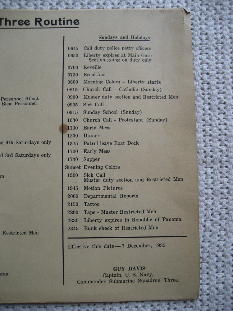 1935 SHIP SUBMARINE SQUADRON THREE ROUTINE COMMANDER CAPTAIN GUY DAVIS US NAVY