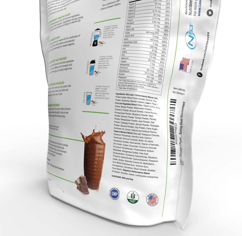 Lean1 Chocolate 5 Pound 37 Servings Fat Burning Meal Replacement