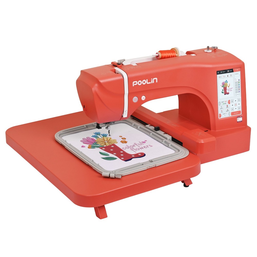Poolin EOC06-RE Red Embroidery Machine Computerized with institch lcd
