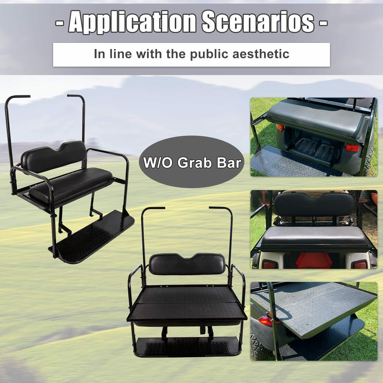 Fit EZGO TXT Golf Cart 1995+ Flip Folding Rear Back Seat with Roof Support Black