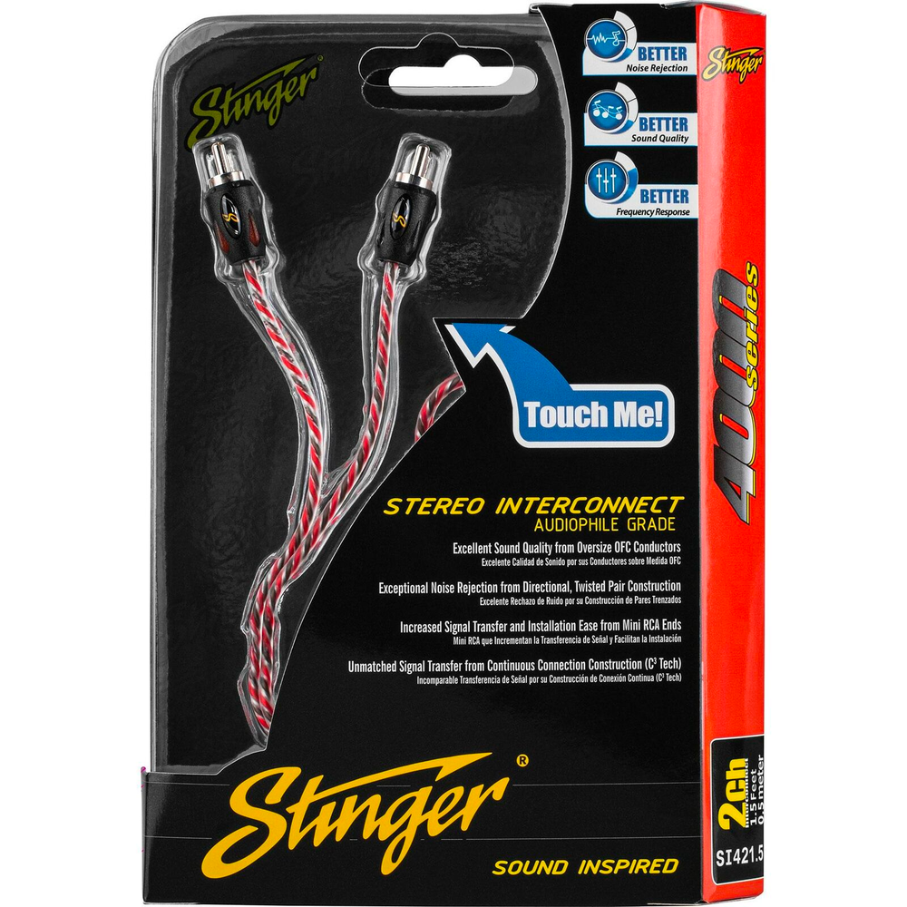 STINGER SI4215 2-CHANNEL DIRECTIONAL TWISTED PAIR RCA INTERCONNECT CABLE 15 FT