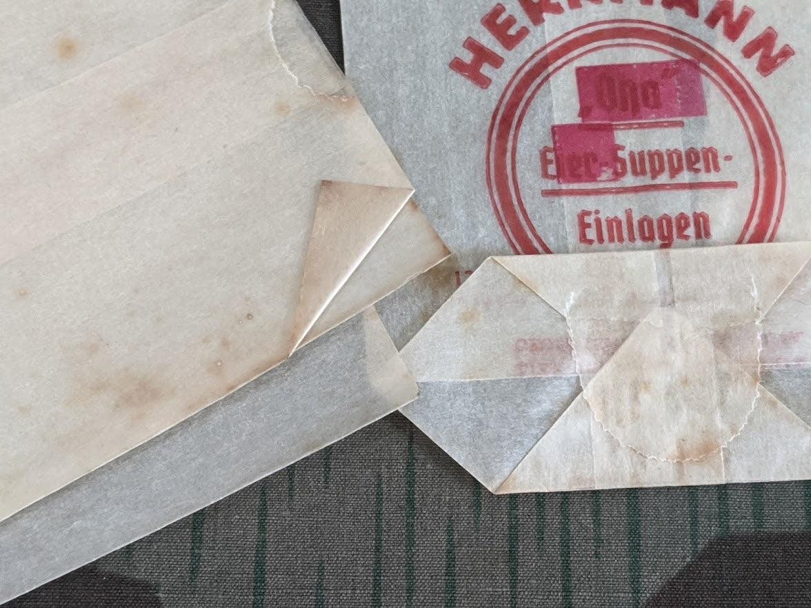 Vintage WWII German Egg Semolina Noodle Soup Bags (Lot of 2) 1940s Rationing Bag