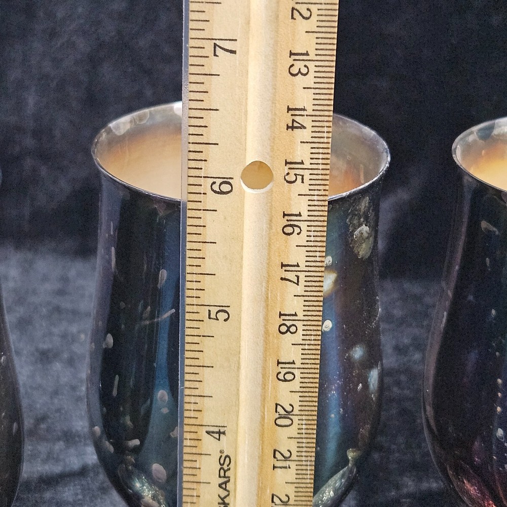 4 Vintage Silverplate Goblets - Engraved Bottoms - 5.75" High
