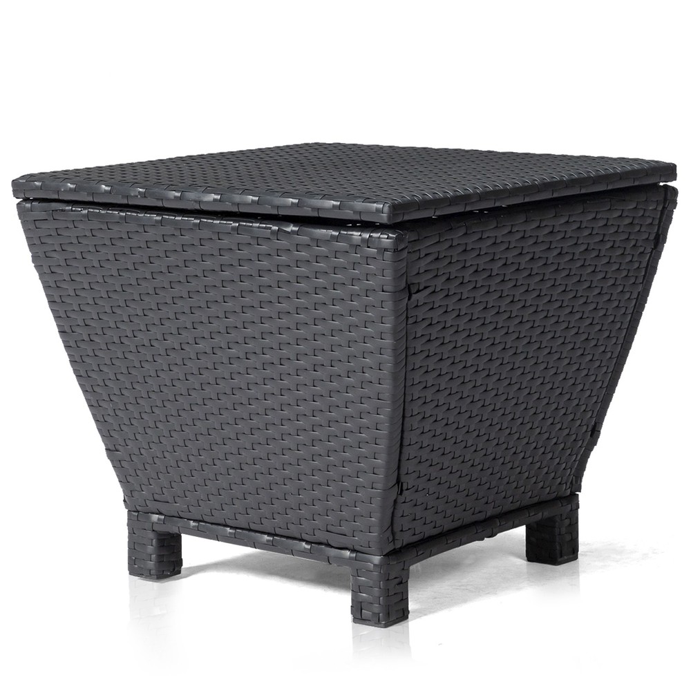 Outdoor PE Wicker Side Table with Storage Small Patio Storage Bin Container