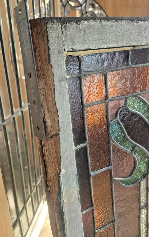 HUGE ANTIQUE STAINED GLASS DOUBLE HUNG WINDOW