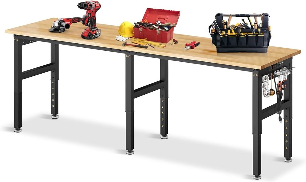 96”Adjustable Work Bench, 5000 LBS Capacity Heavy Duty Workbench with Power Outl