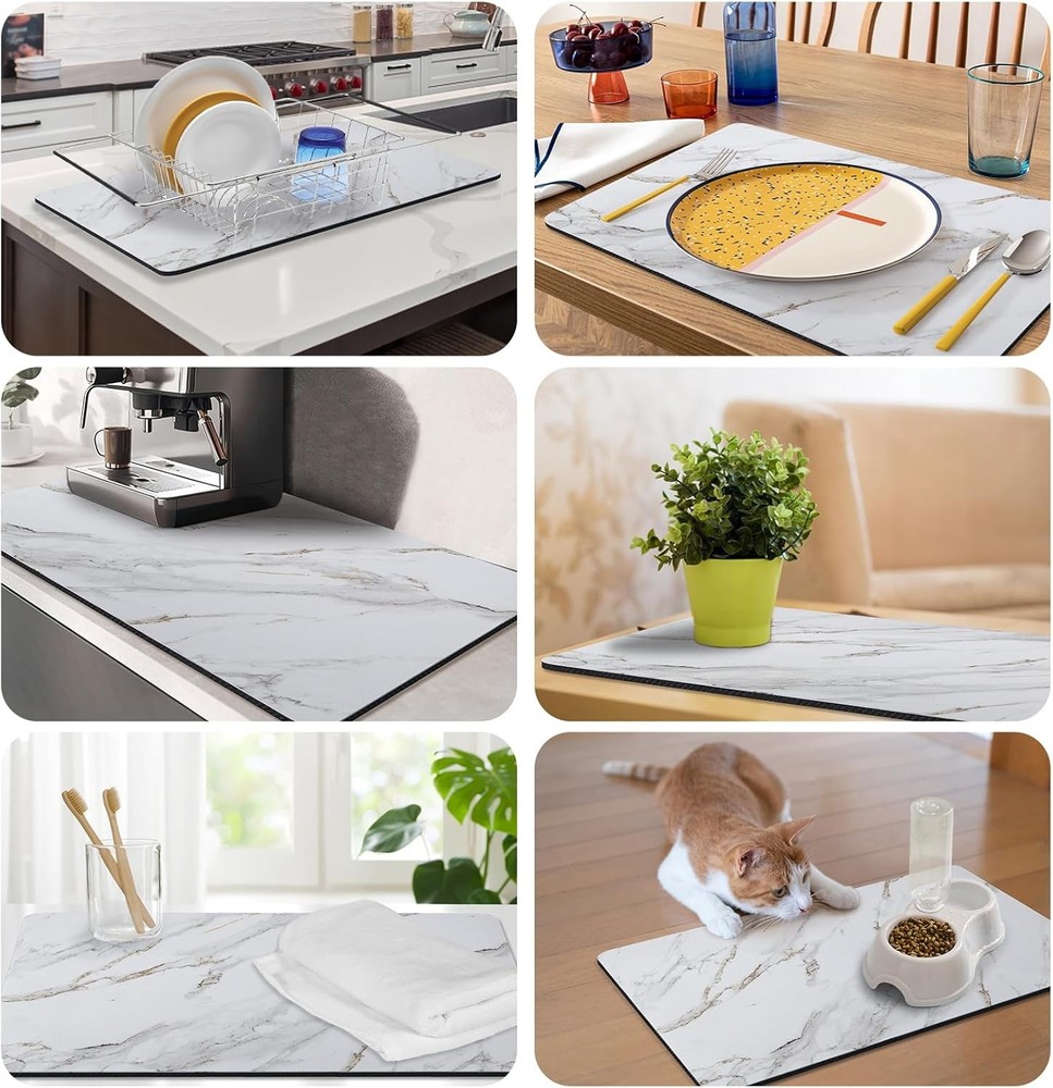 Marble Pattern Dish Drying Mat Absorbent Coffee Bar Mat Kitchen Counter Non-slip
