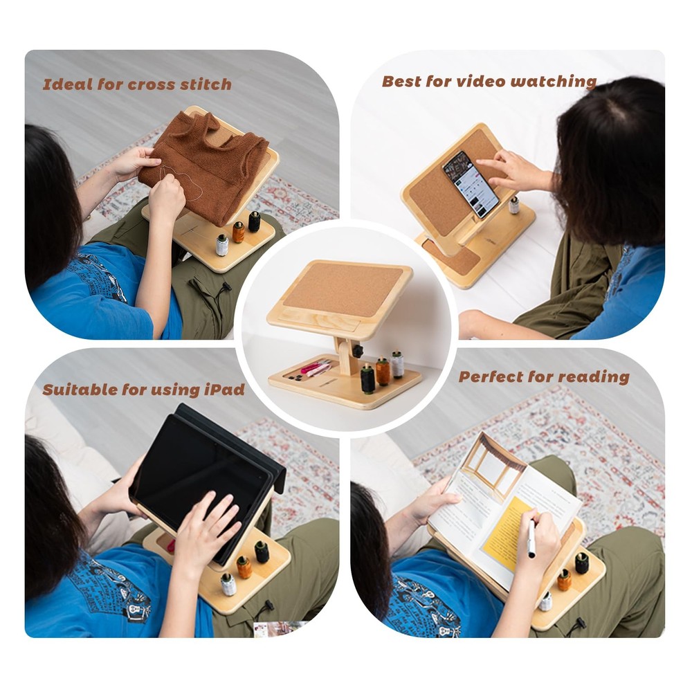 Adjustable Lap Desk for Sewing & Crafting - Portable Folding Table with Wood ...