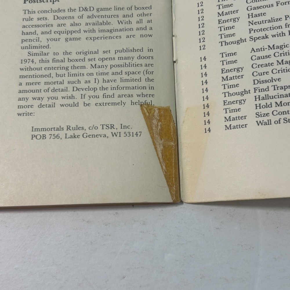 Dungeons & Dragons Immortals Rules DM's Guide 1986 TSR No Reference Pages FAIR
