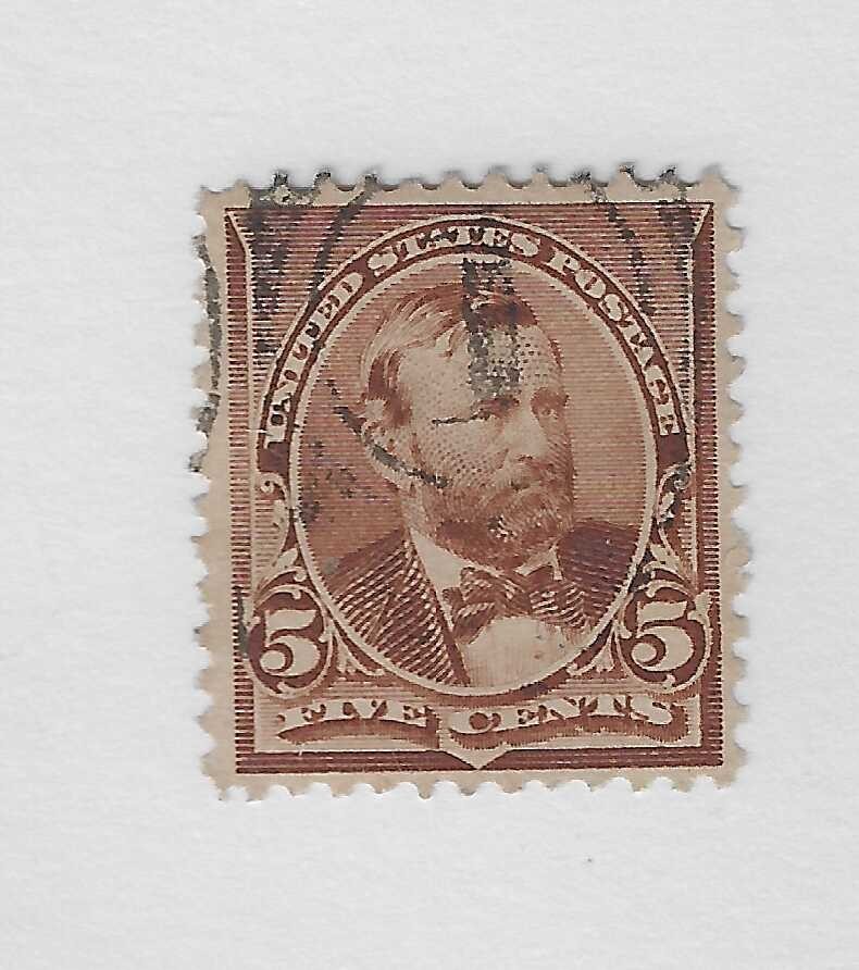 Scott # 223, 5 cents chocolet, 1890, Grant, VF+