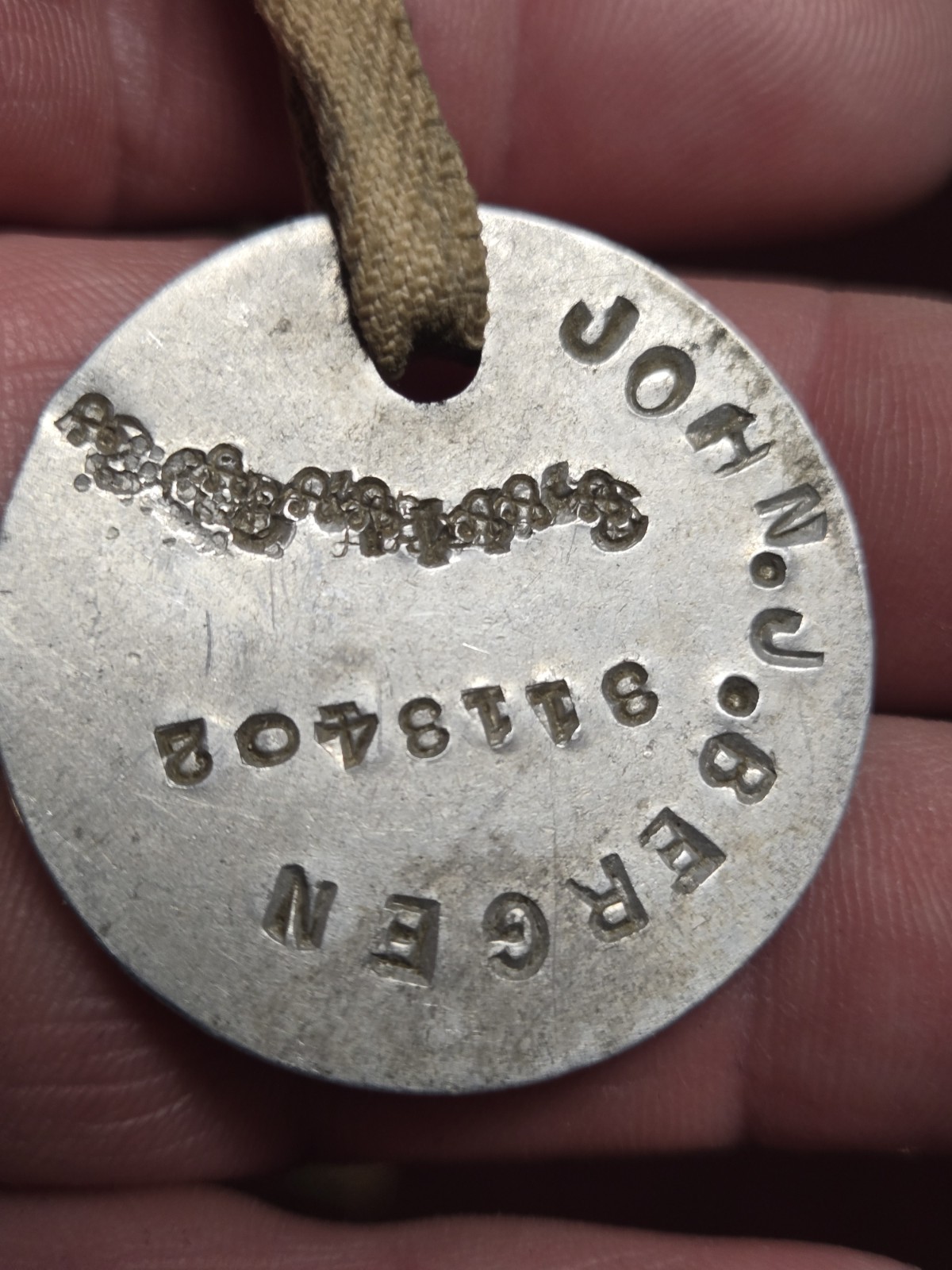 Important Old Rare John J Bergen Pottsville PA WWI WWII US Soldier ID dog tag