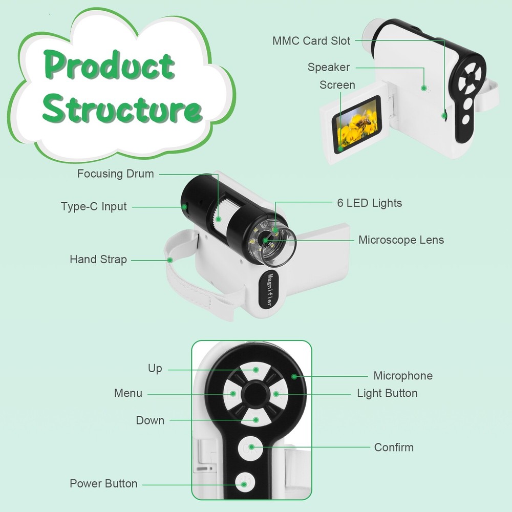 Rechargeable Portable Handheld Microscope DV Camera 100X-1000X Magnification