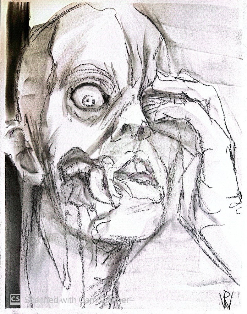 Distorted Surreal Portrait – 11x14 Pastel Drawing Original
