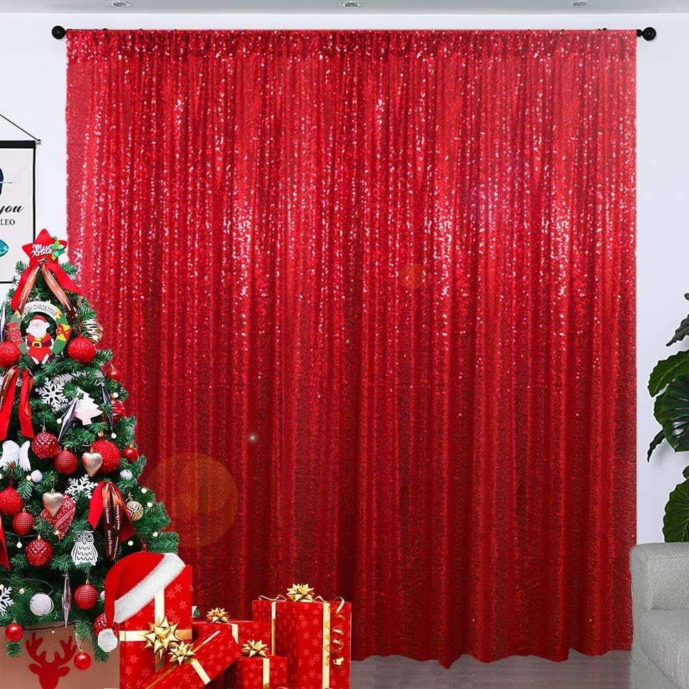 7FT x 4Ft Red Sequin Photo Backdrop Background