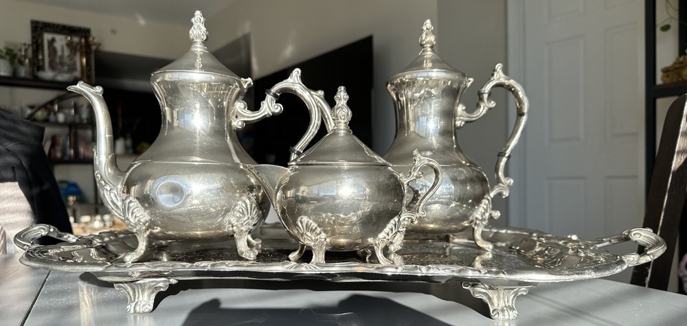 Antique Silverplate Tea & Coffee Set on Tray