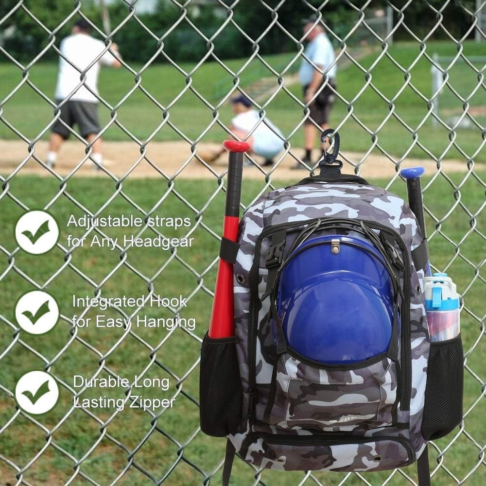 Durable Baseball Bat Backpack with Large Capacity for 4 Bats - Camouflage Style