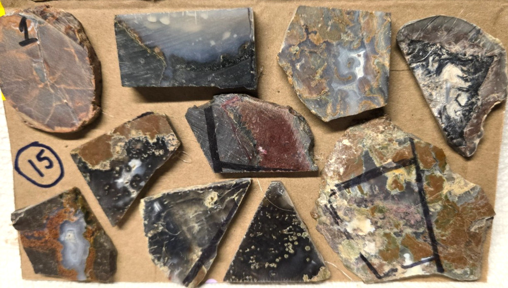 Assorted Thunderegg Agate Slices, Cabochon Preforms, Slabs, 10 Pcs, Flat 15