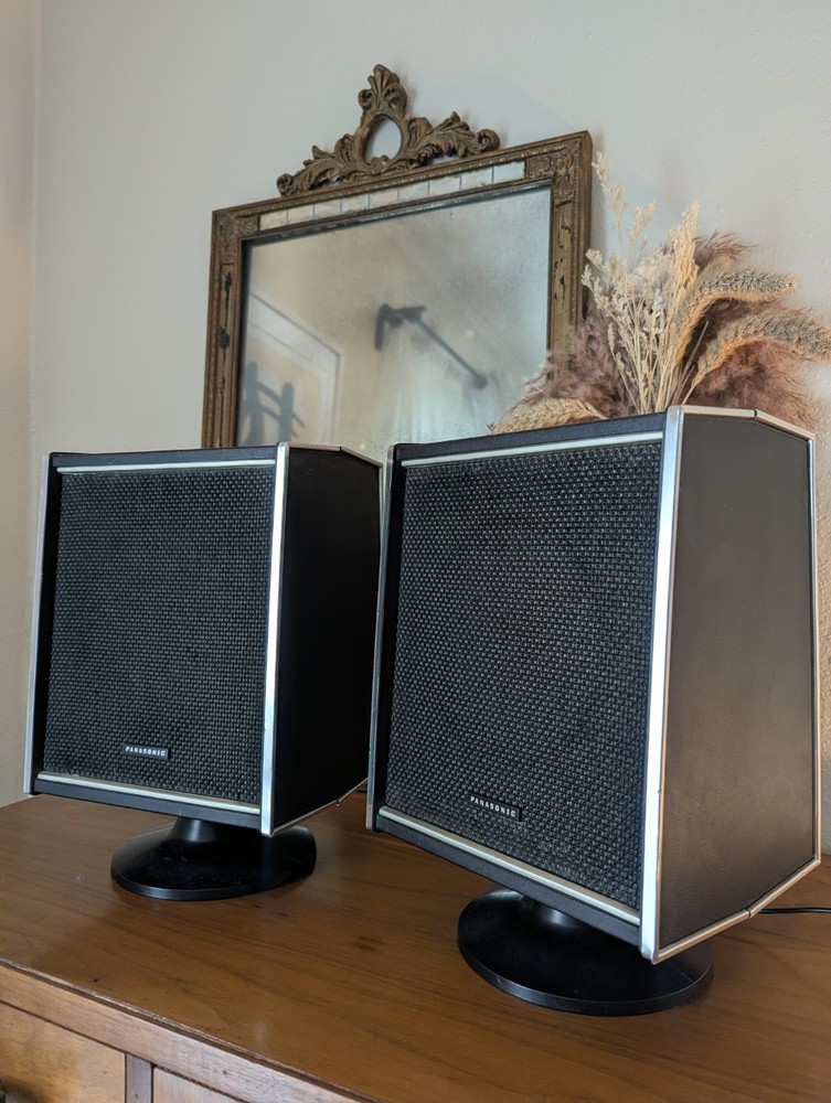 Retro Panasonic SGK-252 Speaker Pair Black &  Chrome Space Age Bluetooth Japan